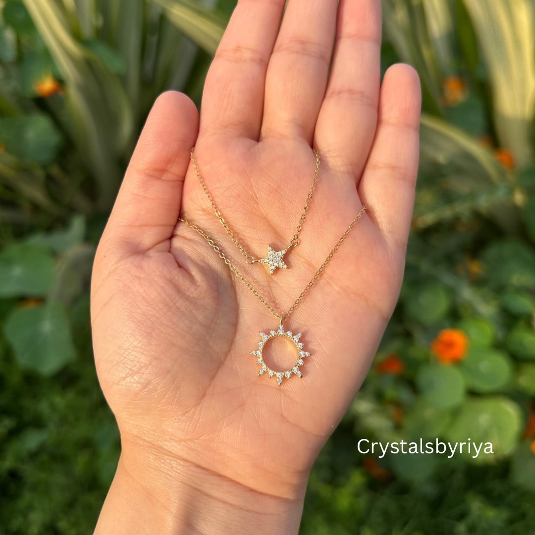 Star and Sun Double Layered Zircon Pendant