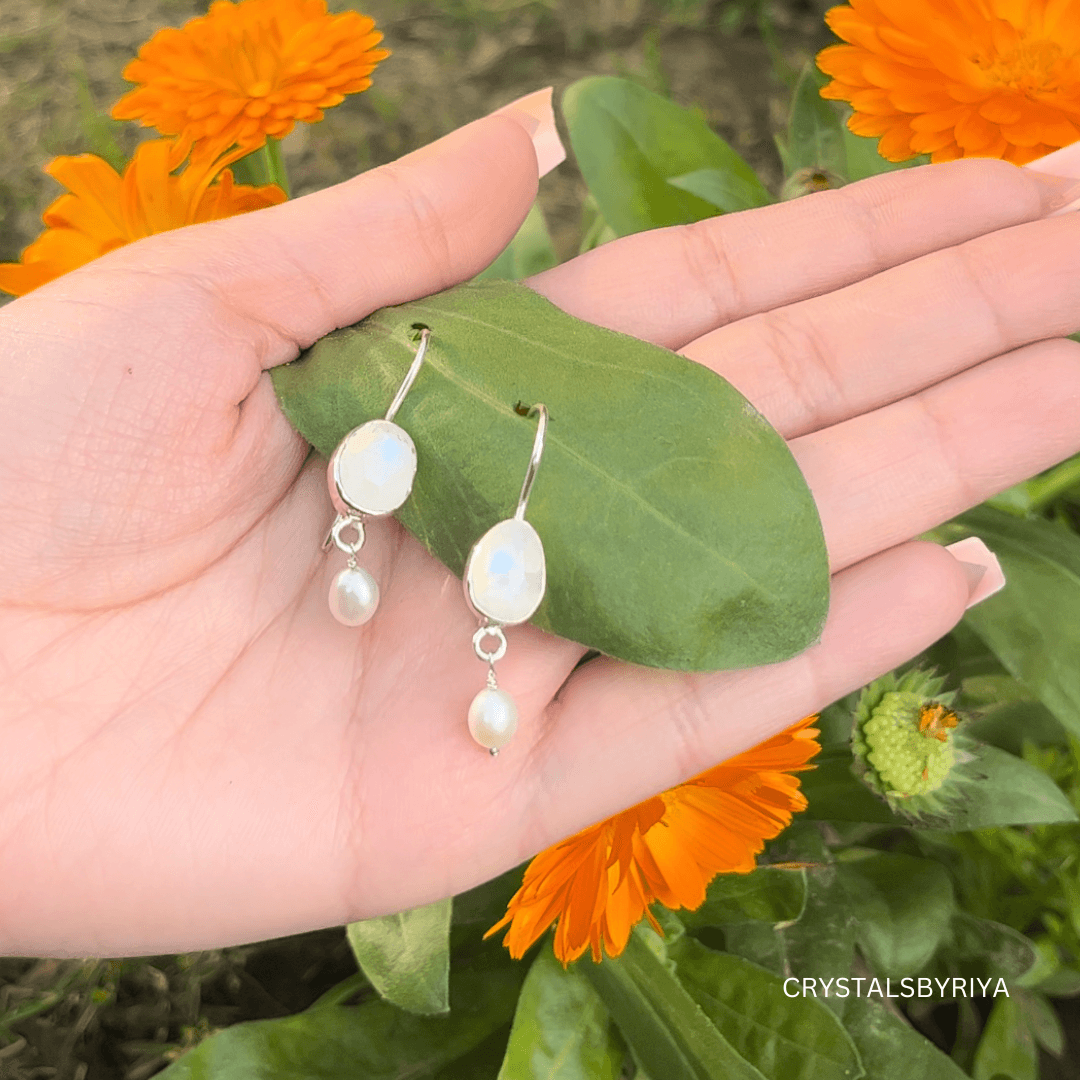 Rainbow Moonstone silver Earrings - alternate view