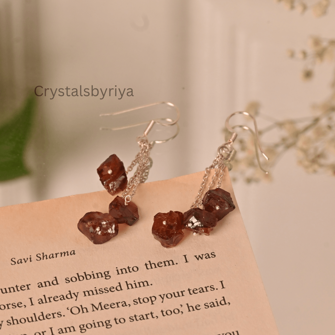 Red Garnet Silver Earrings - alternate view
