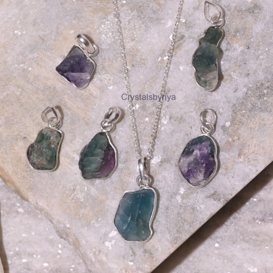 Multi Fluorite Silver Pendant - alternate view