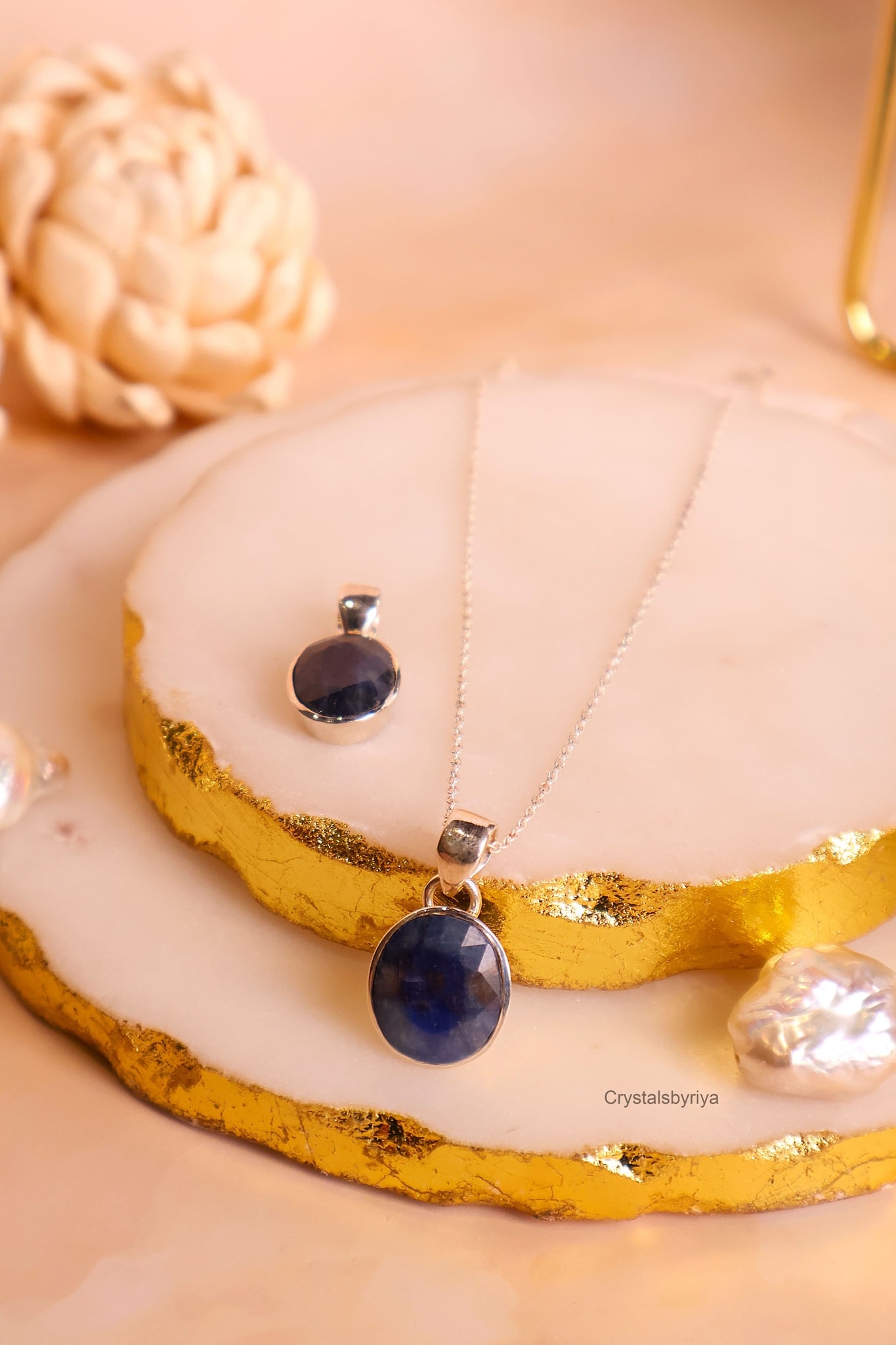 Blue Sapphire Silver Faceted Pendant