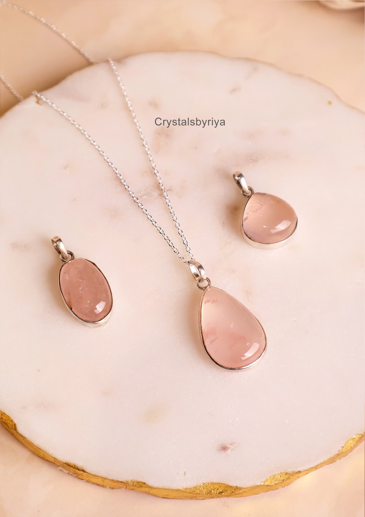 Rose Quartz Silver Pendant