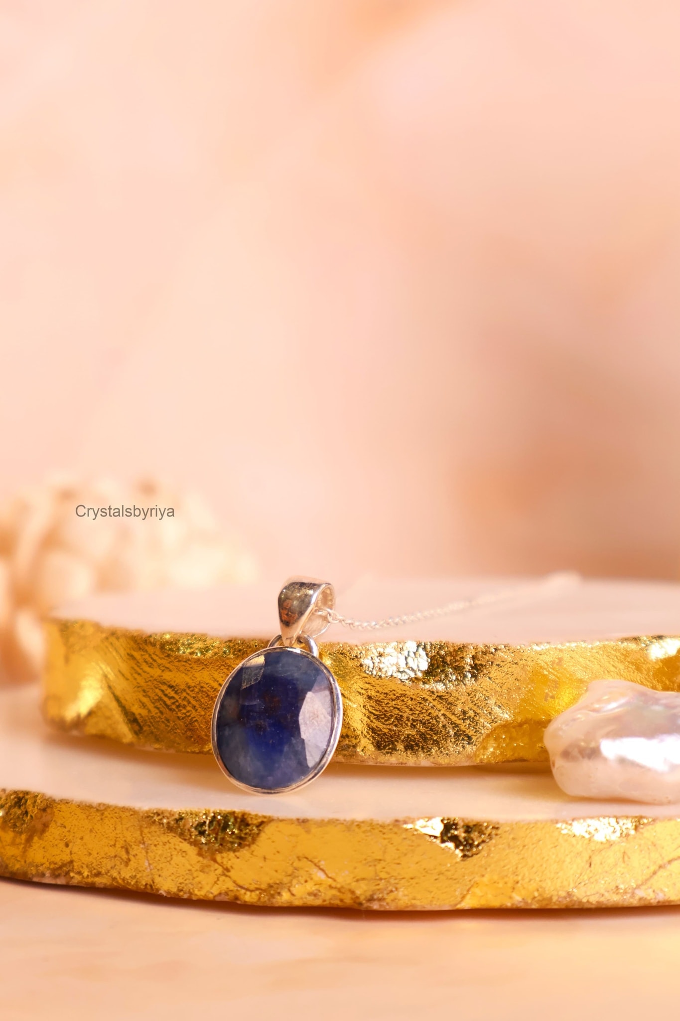 Blue Sapphire Silver Faceted Pendant - alternate view
