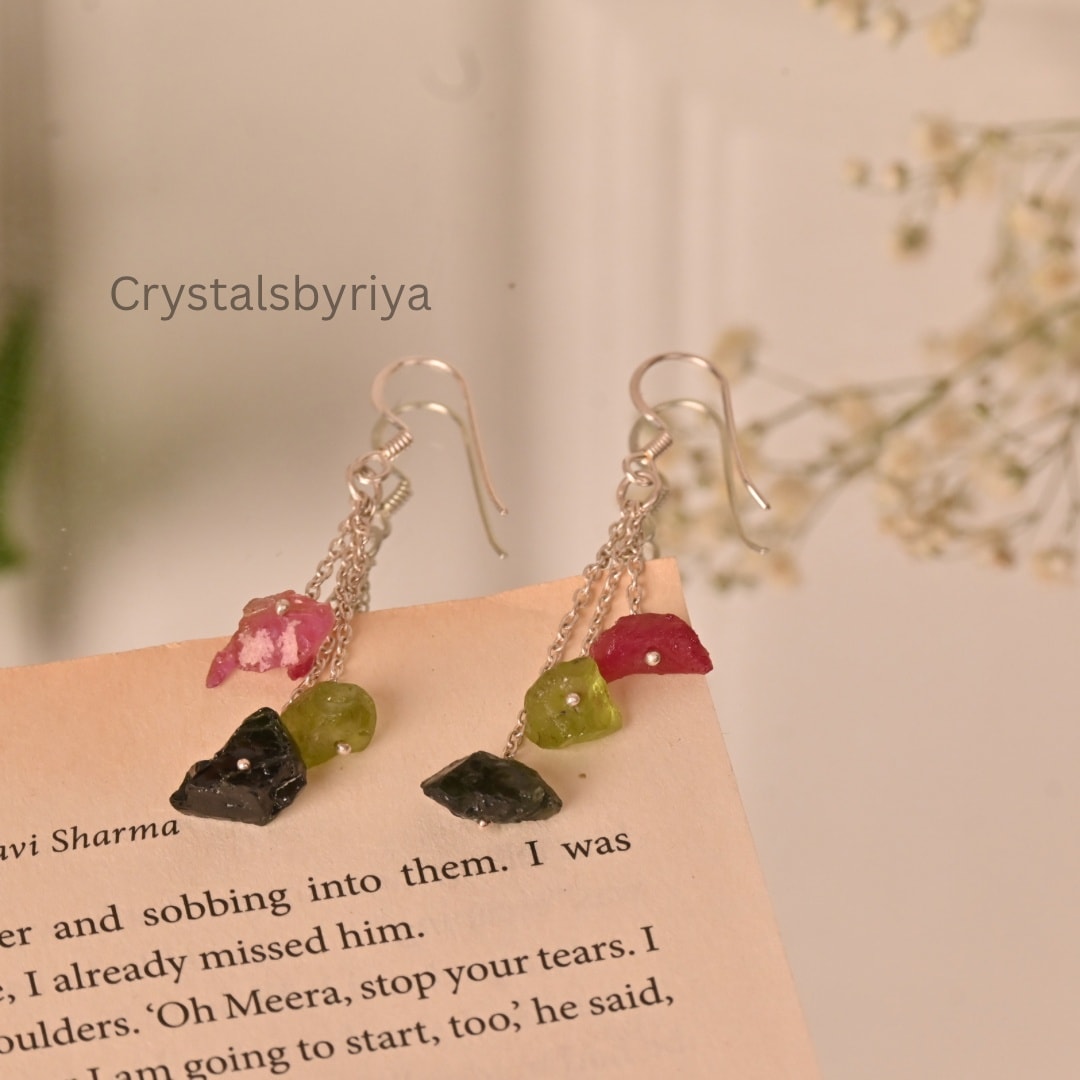 Multi Tourmaline silver earrings