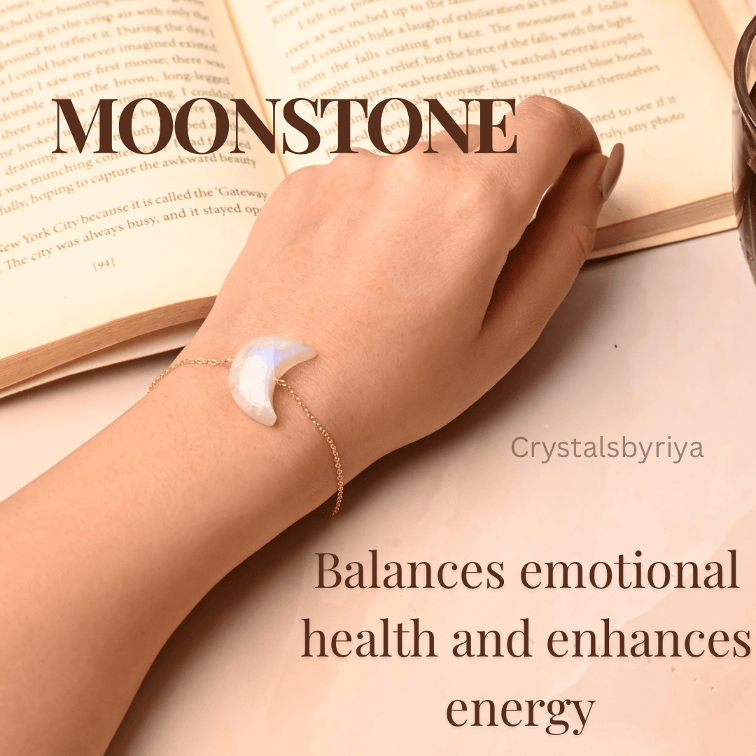 Rainbow Moonstone Moon shape - alternate view