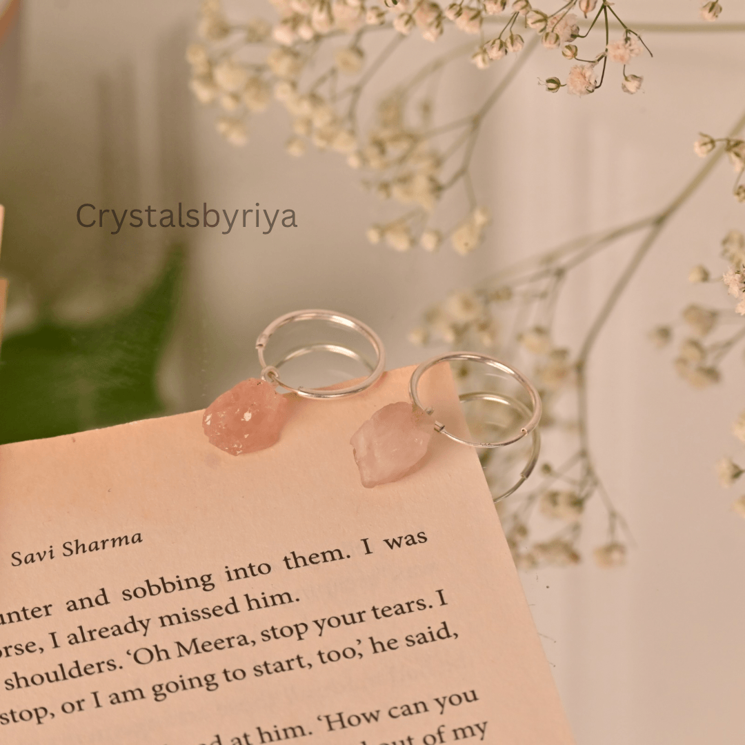 Rose Quartz silver earrings - alternate view