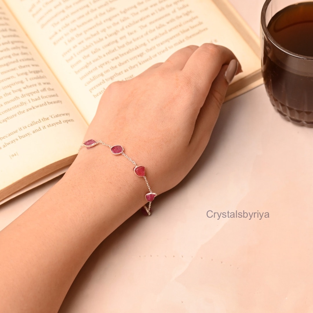 Ruby Stone Silver bracelet - alternate view