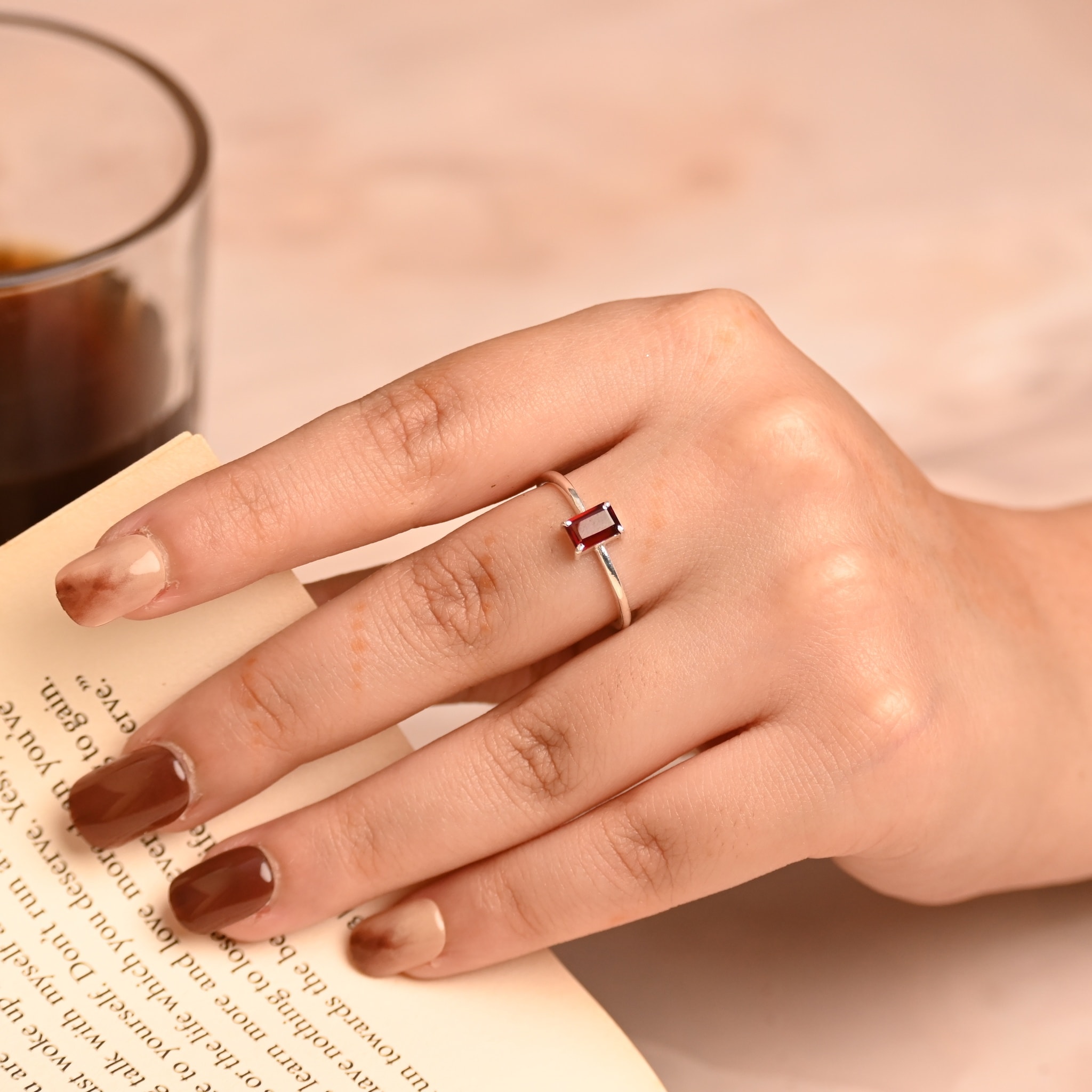 Garnet silver ring - alternate view