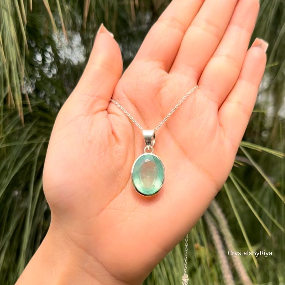 Fluorite Faceted Silver Pendant