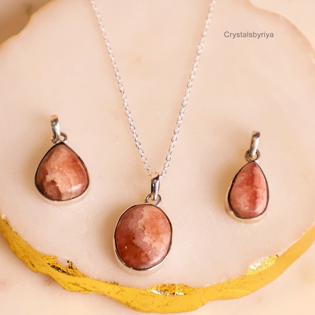 Rhodochrosite Silver Pendant