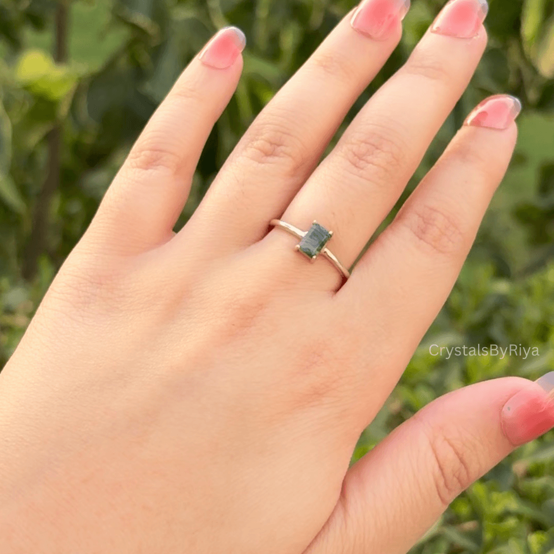 Tree Moss Agate silver ring - alternate view