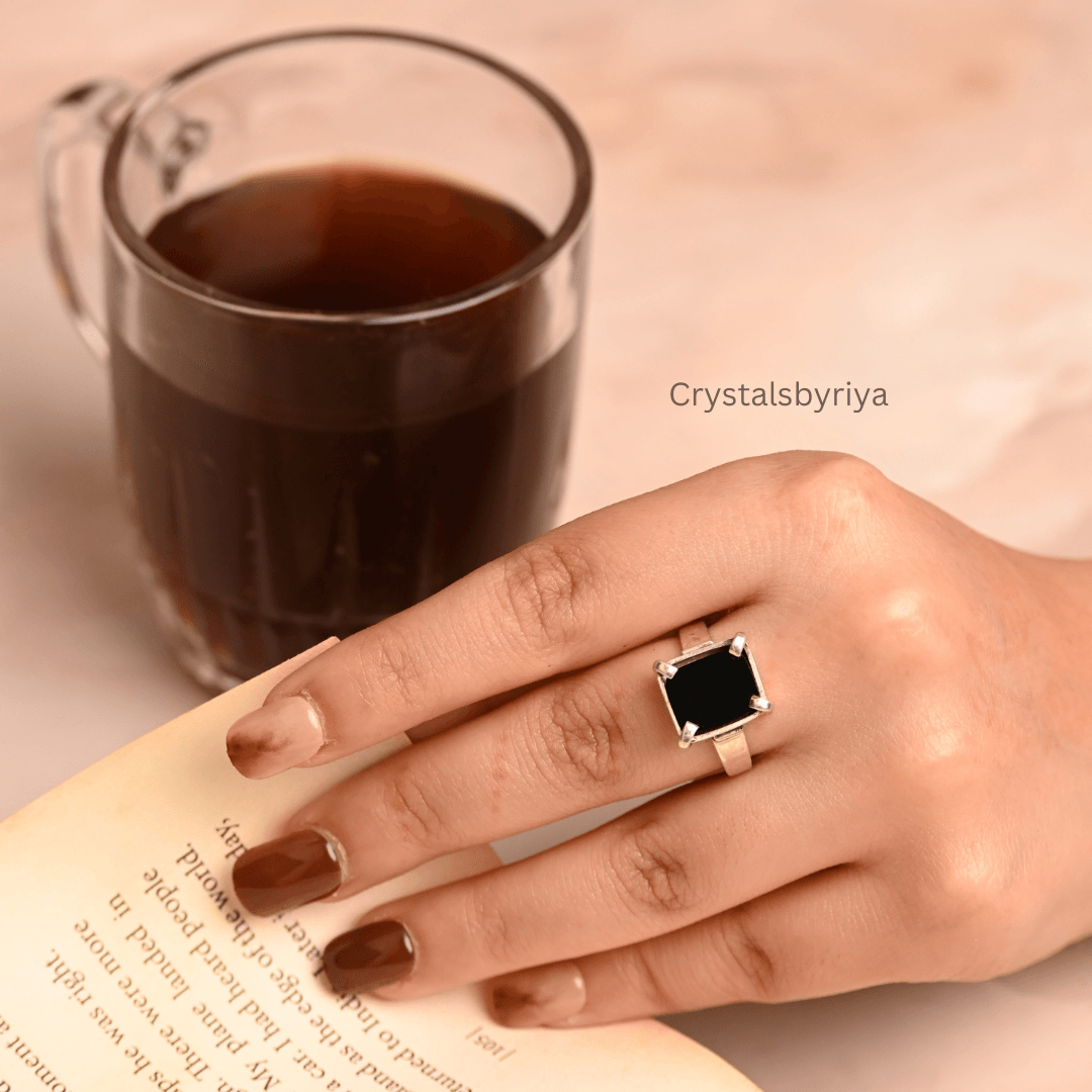 Black Onyx Silver ring - alternate view
