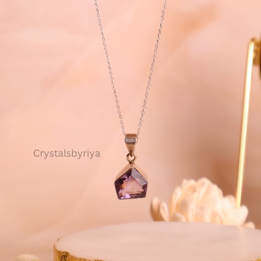 Amethyst Silver Faceted Pendant - alternate view