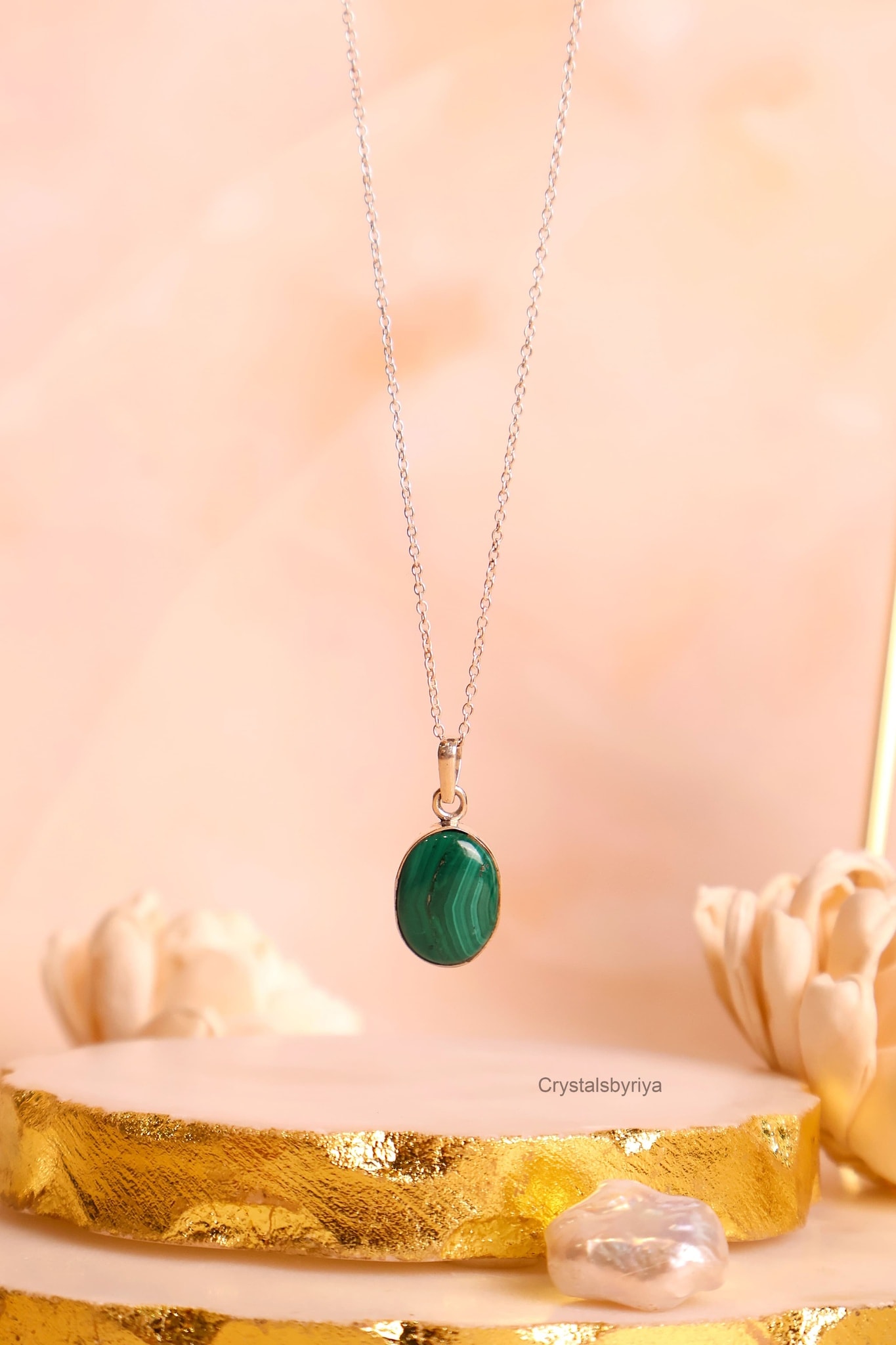Malachite Silver Pendant - alternate view