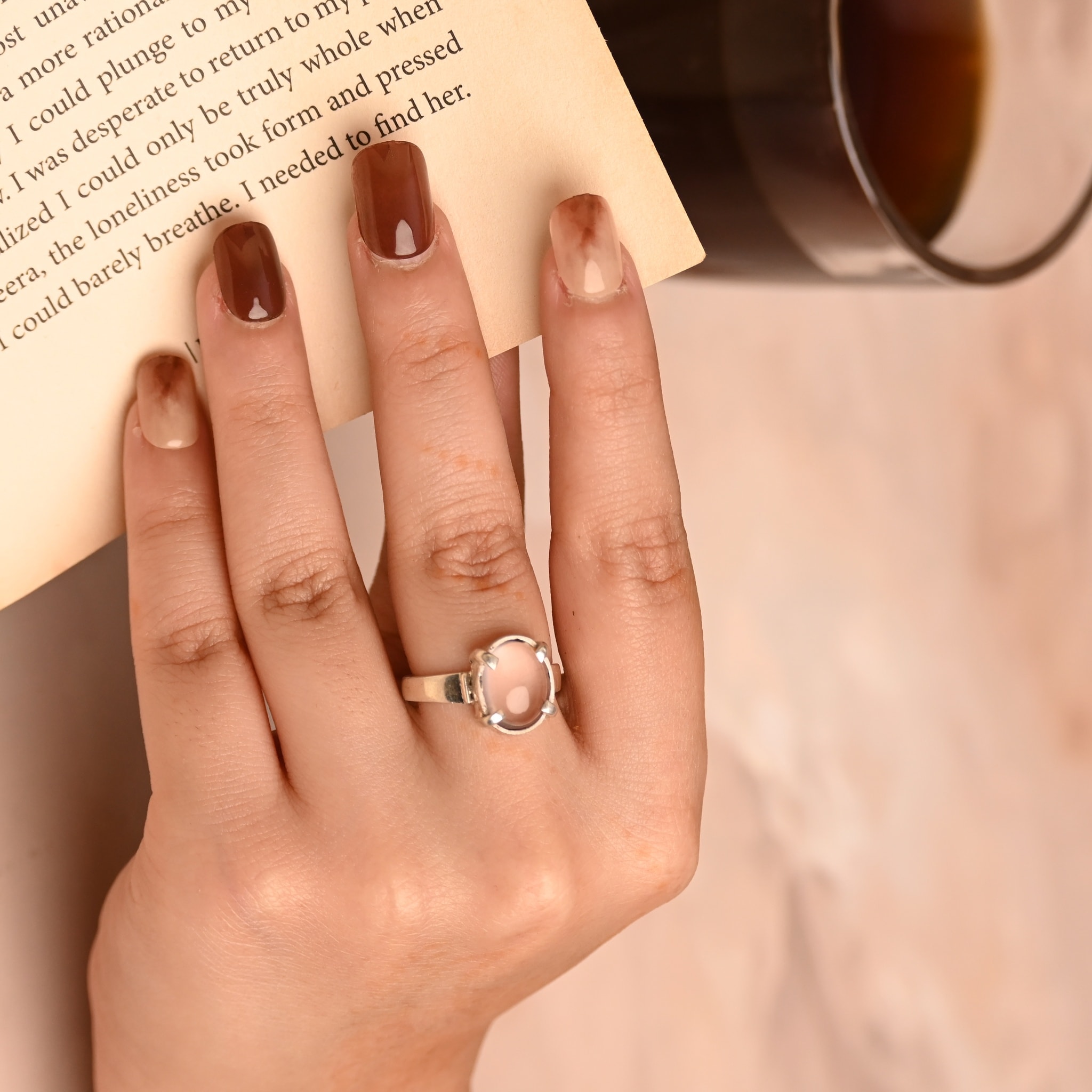 Rose Quartz silver ring - alternate view