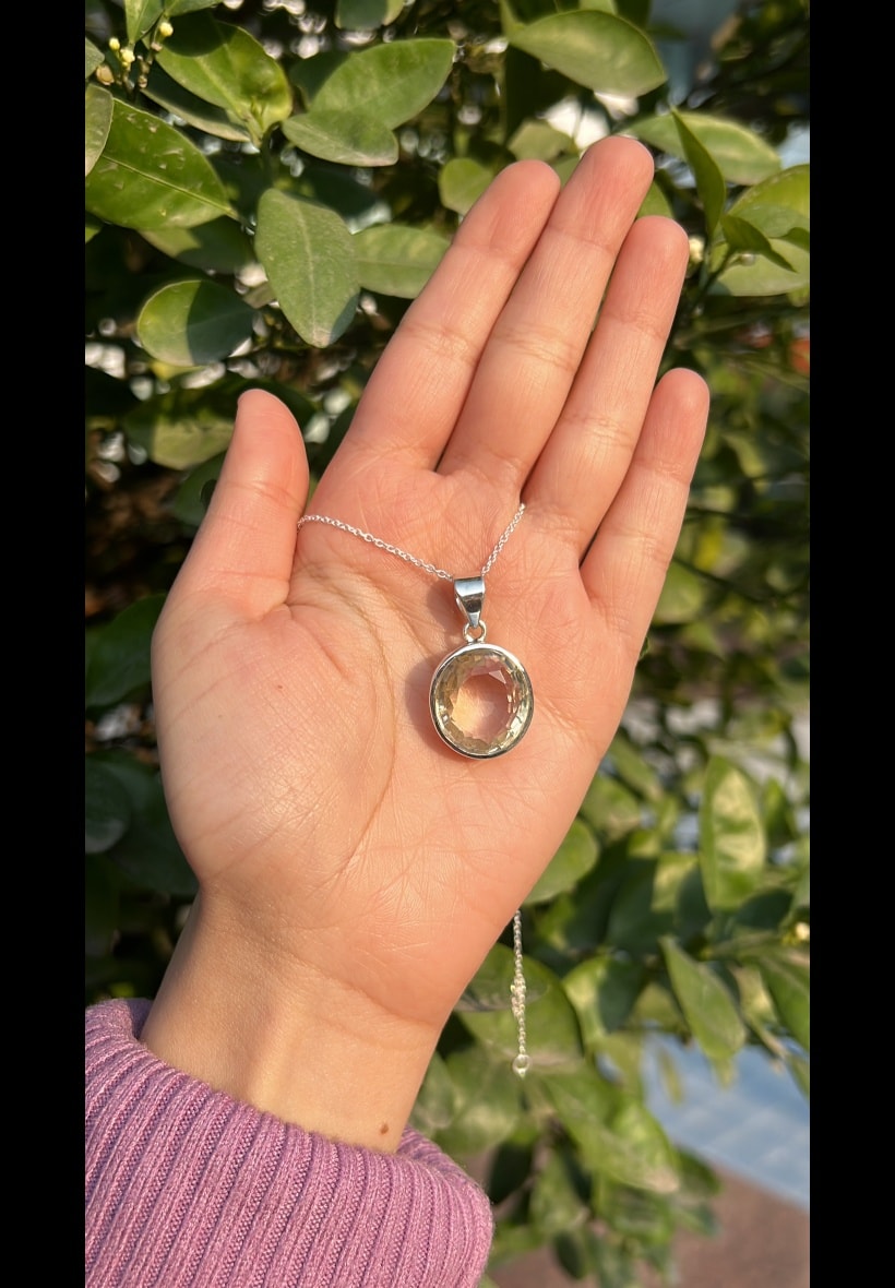 Citrine Faceted Silver Pendant - alternate view